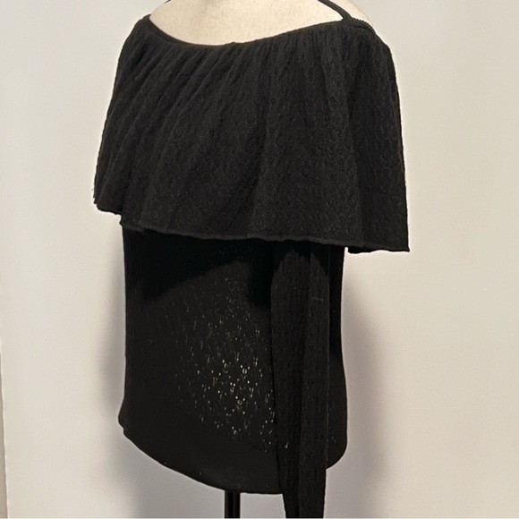 TANYA Taylor black wool sweater pointelle Off the shoulders small - Picture 6 of 10